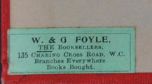 Fig. 2. CFP 8-117. «W. & G FOYLE, | THE BOOKSELLERS, | 135 CHARING CROSS ROAD, W. C. | Branches Everywhere | Books Bought.».